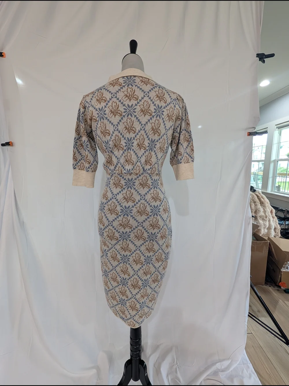 Simple Retro Knit Sweater Midi Dress with Peter Pan Collar Size Small - Picture 6 of 9